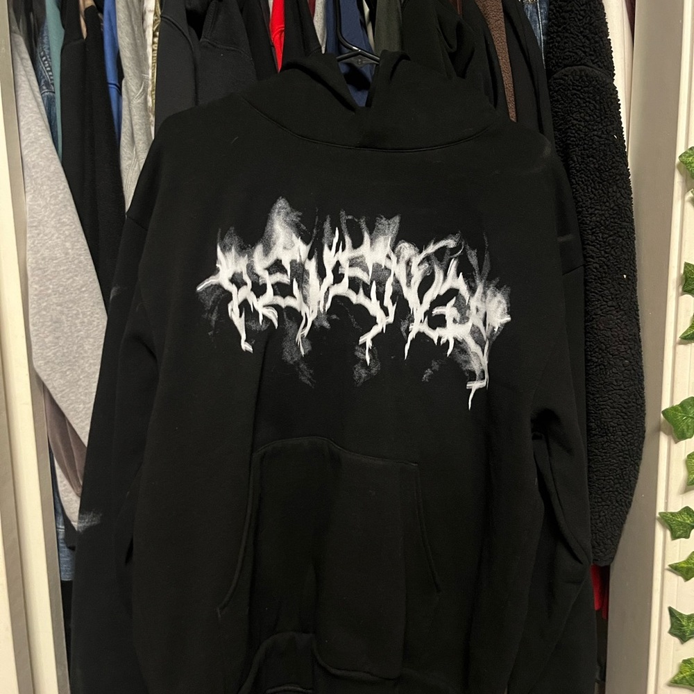 Revenge Black Hoodie with White Skull Graphic